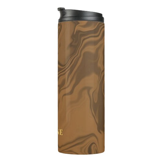 Custom name marble brown texture thermosbeker (Geroteerd rechts)