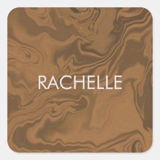 Custom name marble brown texture vierkante sticker (Voorkant)