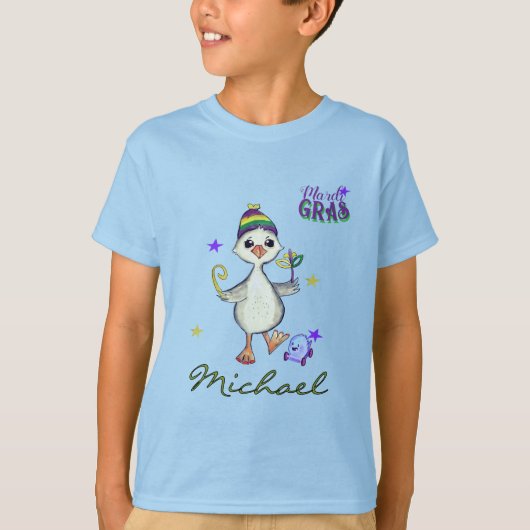 Custom Name Mardi Gras Boy Goose Carnival T-Shirt (Voorkant)