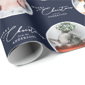 Custom Name Merry Christmas Script 28 Photo Cadeaupapier (Rol Hoek)