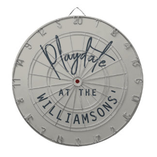 Custom Name Minimalist Gray Navy Blue Playdate  Dartbord