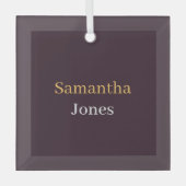 Custom name minimalist modern burgundy glas ornament (Voorkant)