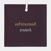 Custom name minimalist modern burgundy glas ornament (Achterkant)