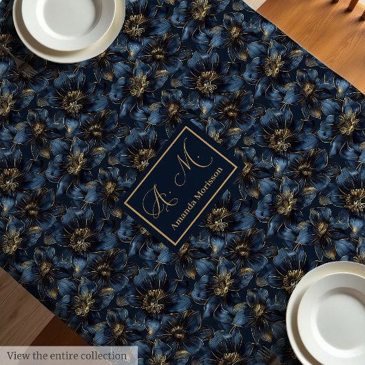 Custom Name Minimalist Navy Gold Tablecloth Chic  Tafelkleed