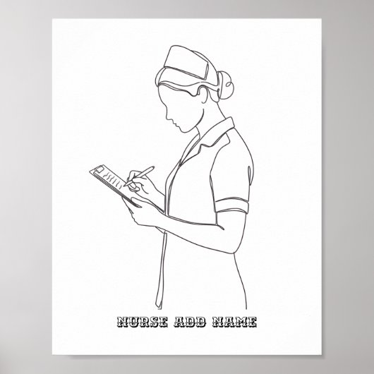 Custom Name Minimalist Nurse Clipboard Line Art  Poster (Voorkant)