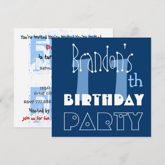 Custom Name Modern Kind 11th Birthday Blue Kaart (Voorkant / Achterkant)