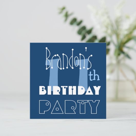 Custom Name Modern Kind 11th Birthday Blue Kaart (Staand voorkant)