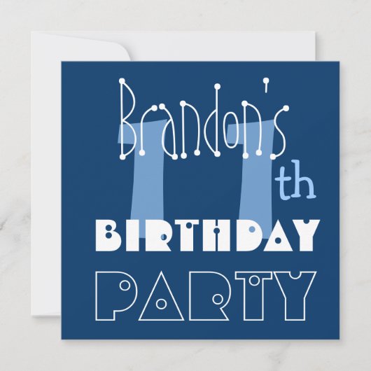 Custom Name Modern Kind 11th Birthday Blue Kaart (Voorkant)