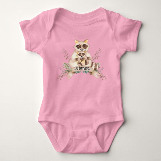Custom Name Mom and Baby Raccoon Baby Bodysuit (Voorkant)