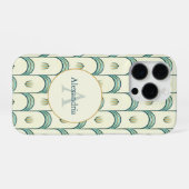 Custom Name & Monogram Art Deco Teal & Gold iPhone Hoesje (Achterkant horizontaal)