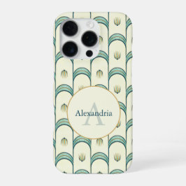 Custom Name & Monogram Art Deco Teal & Gold iPhone 16 Pro Hoesje