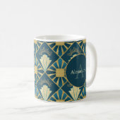 Custom Name & Monogram Art Deco Teal & Gold Koffiemok (Voorkant rechts)