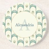 Custom Name & Monogram Art Deco Teal & Gold Zandsteen Onderzetter (Voorkant)
