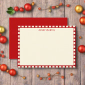 Custom Name Monogram Gingham Red Feminine Notitiekaartje