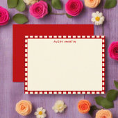 Custom Name Monogram Gingham Red Feminine Notitiekaartje