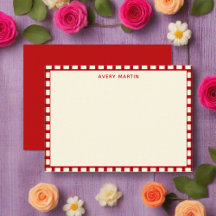 Custom Name Monogram Gingham Red Feminine