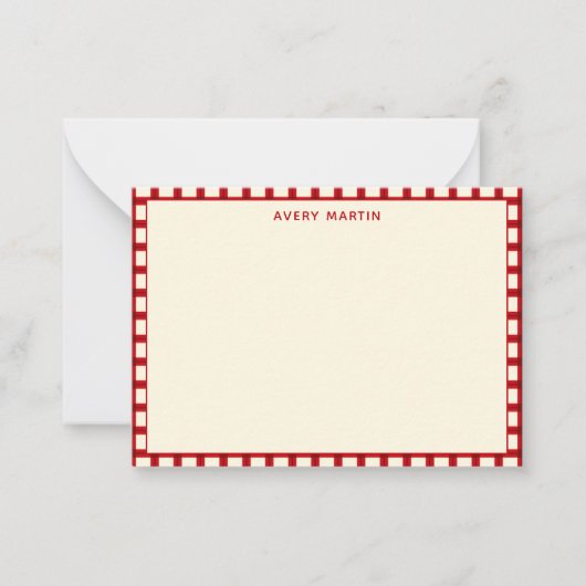 Custom Name Monogram Gingham Red Feminine Notitiekaartje (Voorkant)