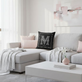 Custom name monogram typography black and white kussen