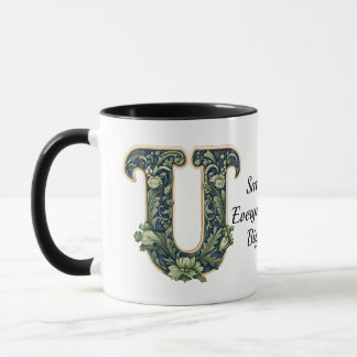 Custom Name Mug with Green Leaf Monogram Mok