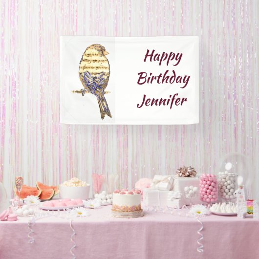 Custom Name Music Notes Song Bird Spandoek (Feest)