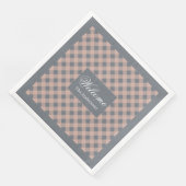 Custom Name Napkins Coral Grey Plaid Elegant Servet (Hoek)