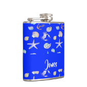 Custom name nautical print on blue heupfles (Rechts)