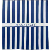 Custom Name Navy and White Vertical Striped Douchegordijn (Voorkant)