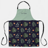 Custom Name Navy Botanical Apron Schort (Voorkant)