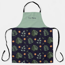 Custom Name Navy Botanical Apron Schort