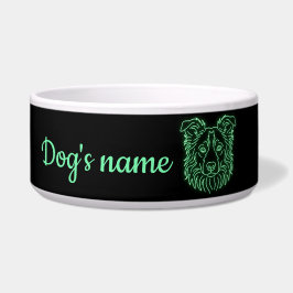 Custom Name Neon Border Collie Glow Voerbakje