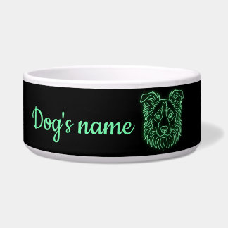 Custom Name Neon Border Collie Glow Voerbakje