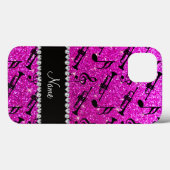 Custom name neon pink glitter trumpets music notes Case-Mate iPhone case (Achterkant (horizontaal))