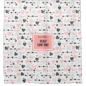 Custom Name Newlywed Love Hand Drawn Heart Curtain Douchegordijn (Voorkant)