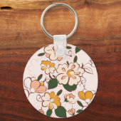Custom Name Nostalgic Flower Garden Beige Pink Sleutelhanger (Achterkant)