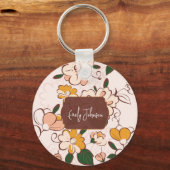Custom Name Nostalgic Flower Garden Beige Pink Sleutelhanger (Voorkant)