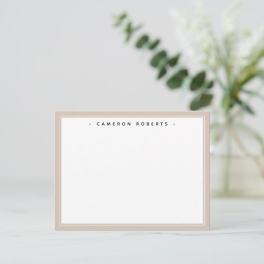 Custom name note card light mocha brown border bedankkaart (Staand voorkant)