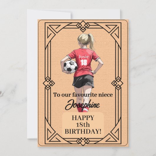 Custom Name Number and Text Birthday Soccer Woman Feestdagenkaart (Voorkant)