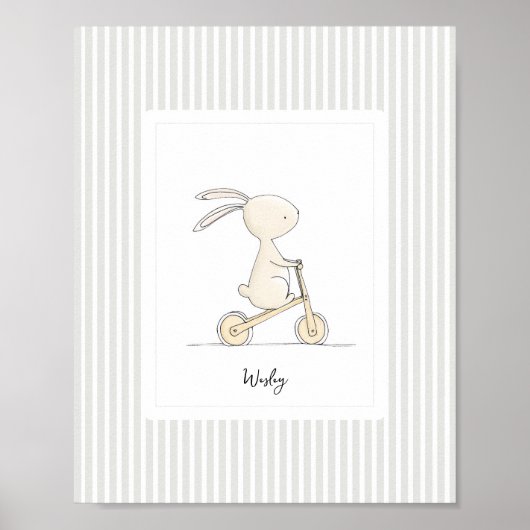 Custom Name Nursery - Cute Bunny Stripes Poster (Voorkant)