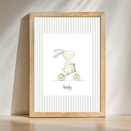Custom Name Nursery - Cute Bunny Stripes Poster