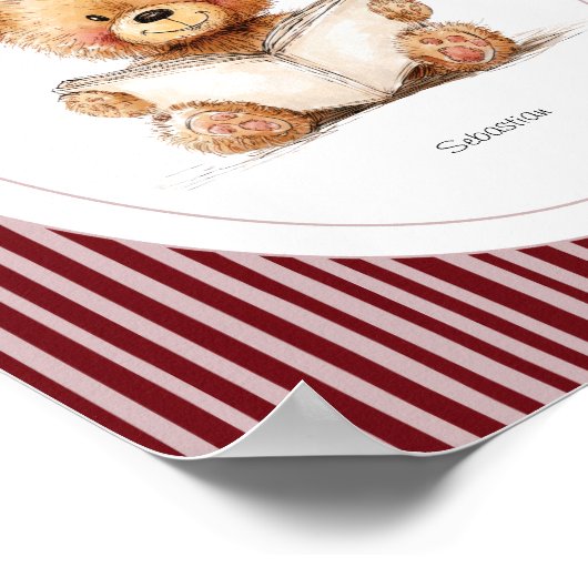 Custom Name Nursery Wall Art - Teddy Bear Reading Poster (Hoek)