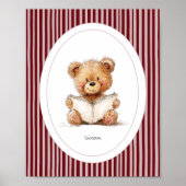 Custom Name Nursery Wall Art - Teddy Bear Reading Poster (Voorkant)