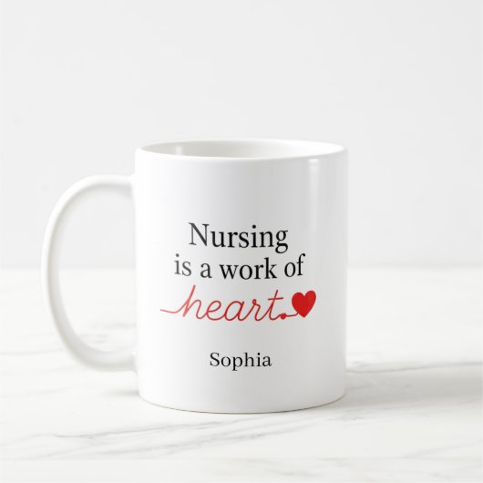 Custom Name Nursing is a Work of Heart Gift Koffiemok (Links)