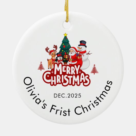 Custom Name Ornament, Baby's First Christmas Keramisch Ornament (Achterkant)