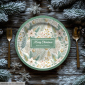 Custom Name Paper Plates White Poinsettia Holiday Papieren Bordje