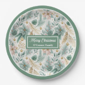 Custom Name Paper Plates White Poinsettia Holiday Papieren Bordje (Voorkant)