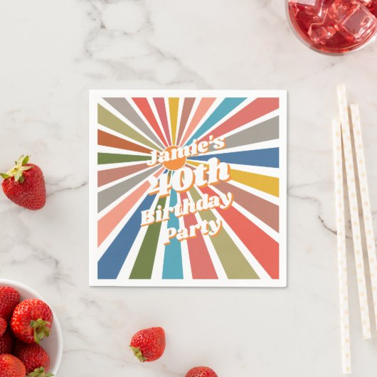  Custom Name Party Table Decor Fun Retro Rainbow Servet (Insitu)