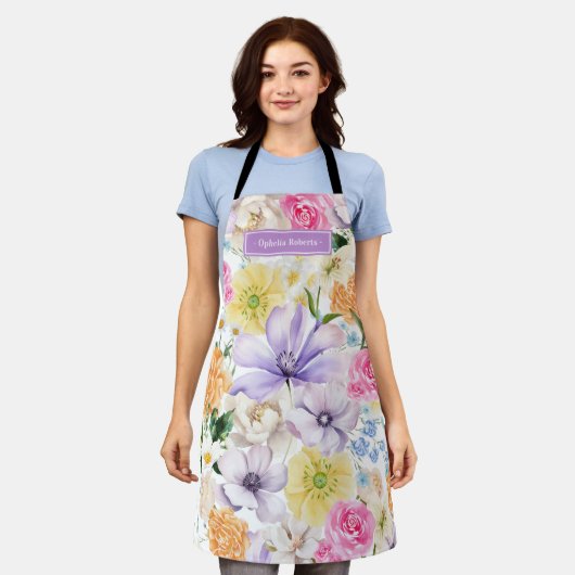 Custom Name Pastel Floral Kitchen Cooking Gift Schort (Gedragen)