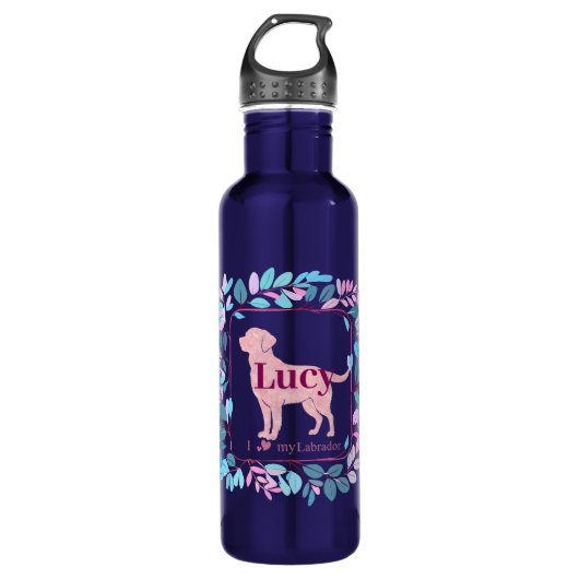 Custom Name Pastel pink Labrador Water Bottle  Waterfles (Voorkant)