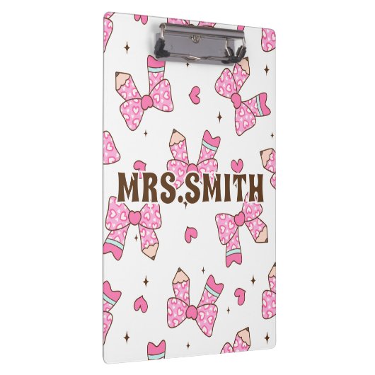 Custom Name Pencil Coquette Bow  Klembord (Rechts)