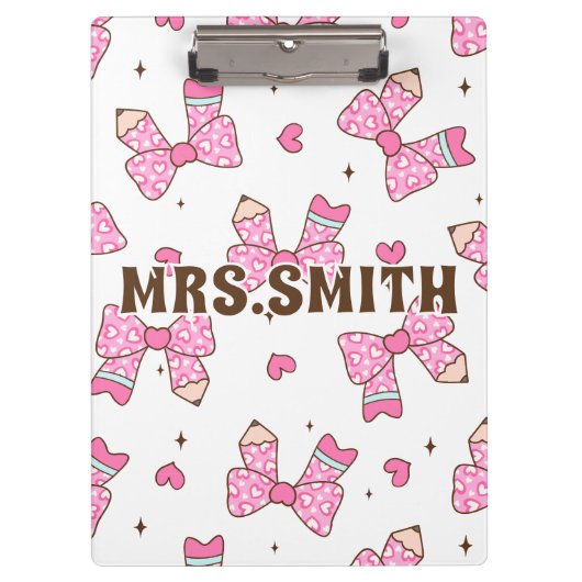 Custom Name Pencil Coquette Bow  Klembord (Voorkant)